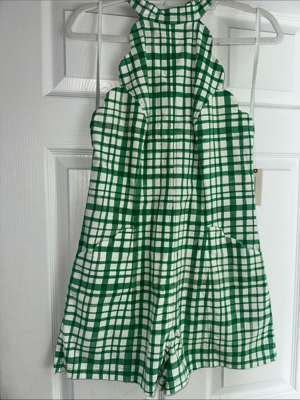New! Anthropology Garden Party Green alPlaid Halter Romper - Picture 2 of 5